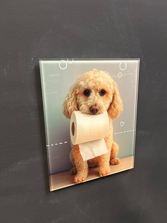 Pet Bathroom Art, Pet Kitchen art, Cute custom pet portraits for your wall decor! Custom Glass print, printed direct to glass
